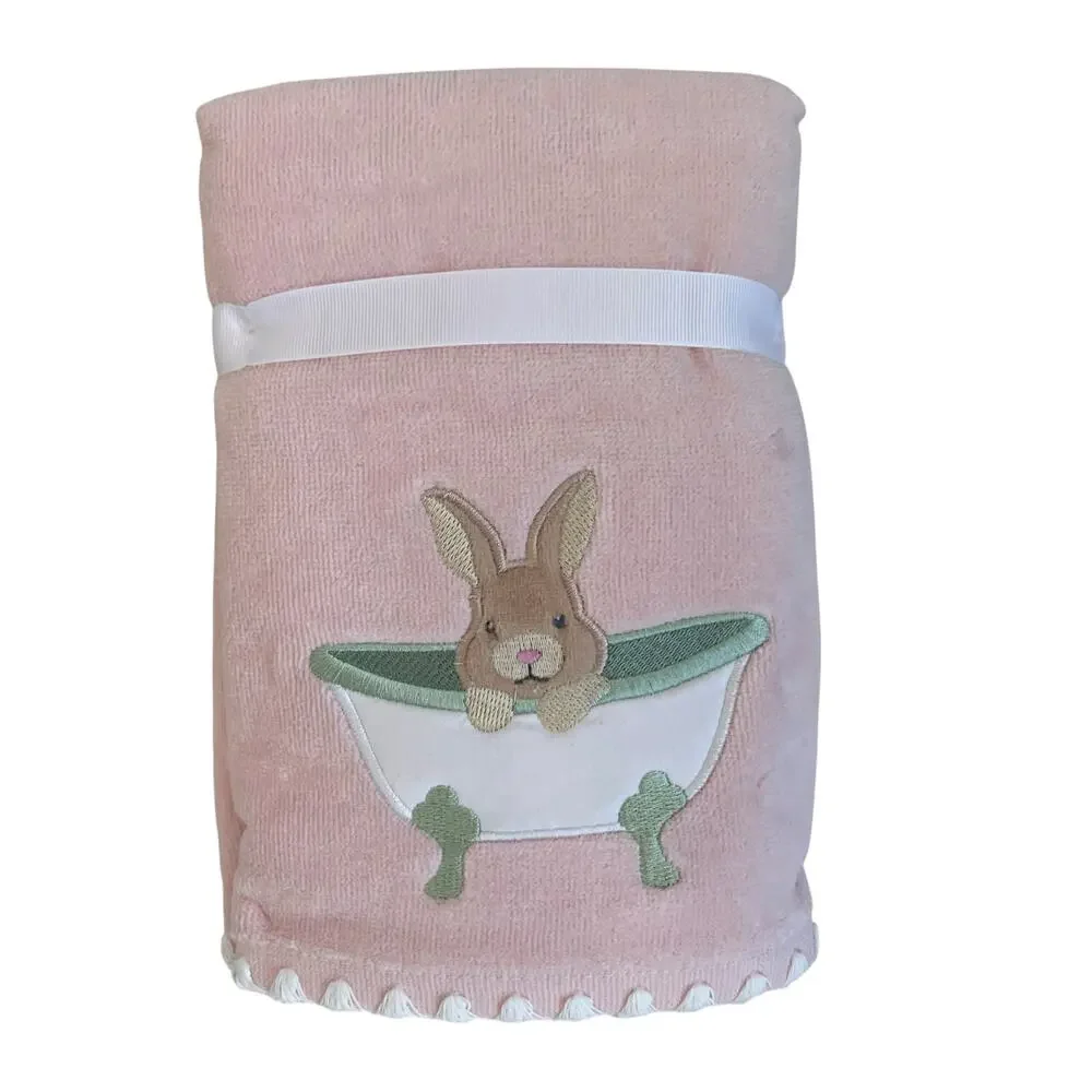 NEW Kassatex 2pk Hand Towels Easter Bunny in Bath Tub Pastel Pink 18x28